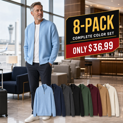 Men's Ribbed Full-Zip Stand-Collar Cardigan