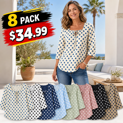 Women's Polka Dot Tie-Front Blouse