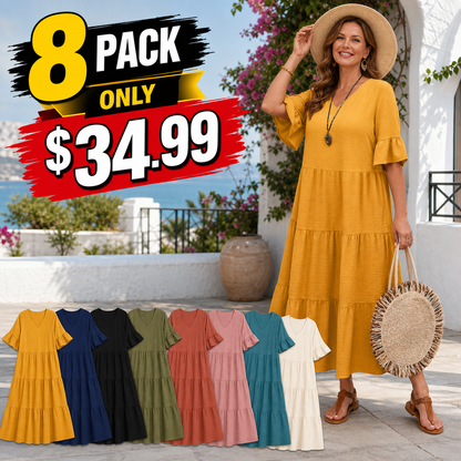 Women's Relaxed Tiered V-Neck Maxi Dress