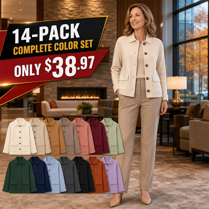 Women's Soft-Knit Collared Button Pocket Jacket