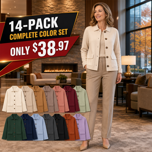 Women's Soft-Knit Collared Button Pocket Jacket