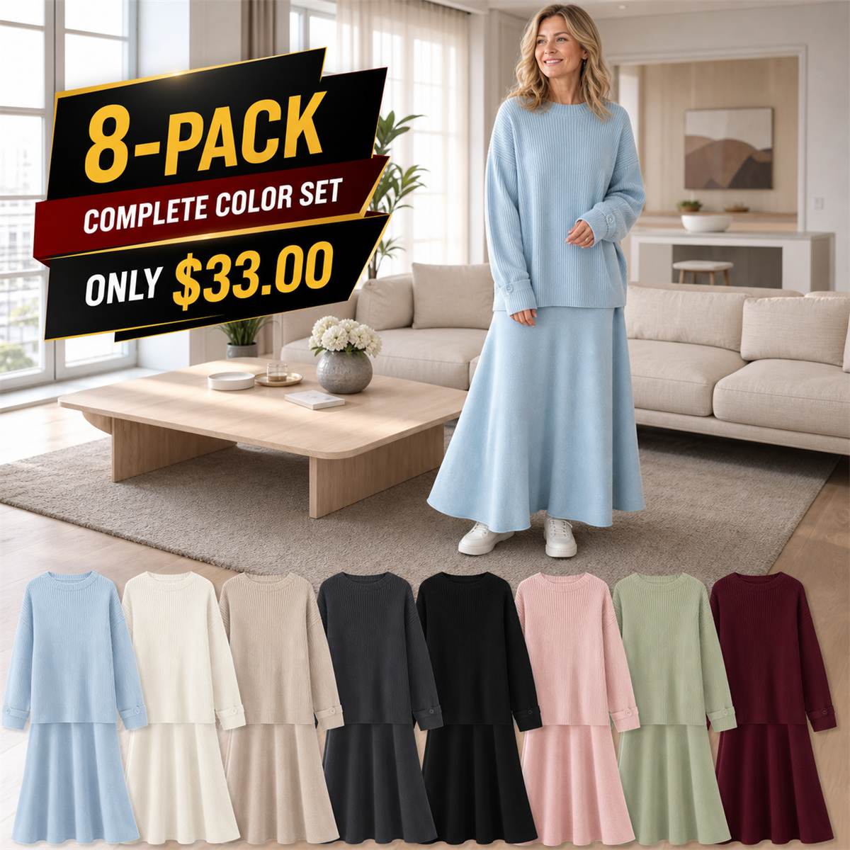 Women's Soft-Knit Relaxed Top and Maxi Skirt Set