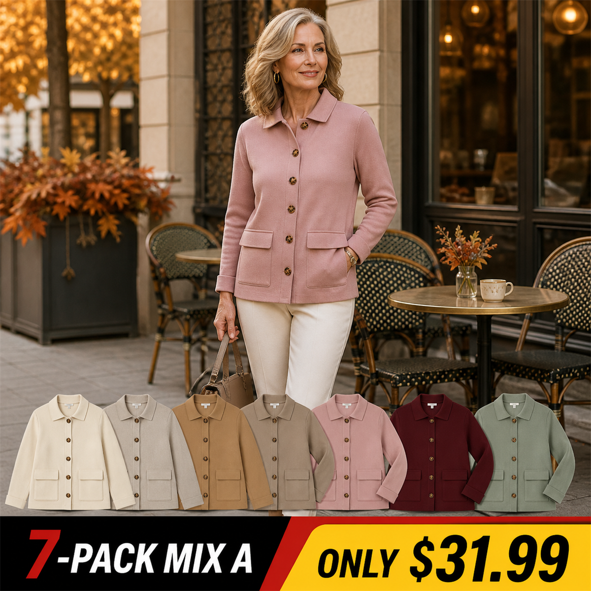 Women's Soft-Knit Collared Button Pocket Jacket