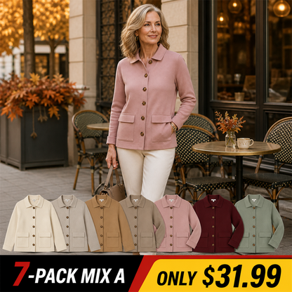 Women's Soft-Knit Collared Button Pocket Jacket