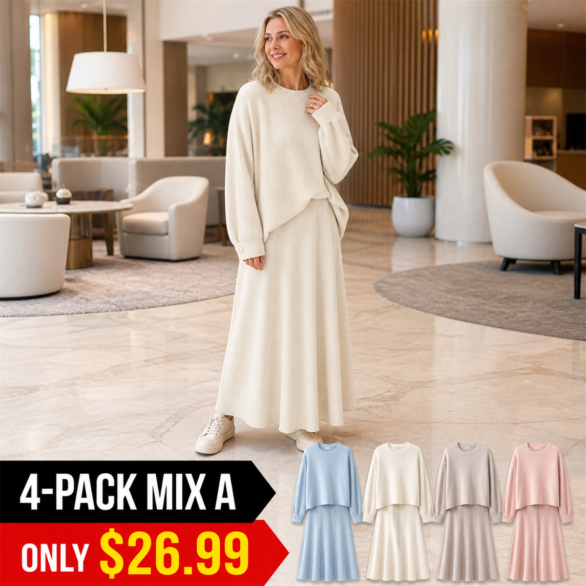 Women's Soft-Knit Relaxed Top and Maxi Skirt Set