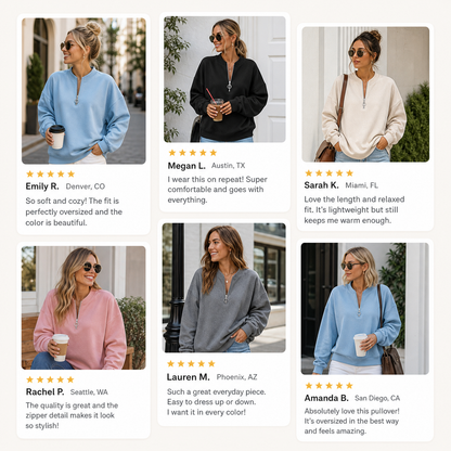 ⏰Clearance Sale⚡10 Pack for $28⚡Women's Oversized Half-Zip Pullover