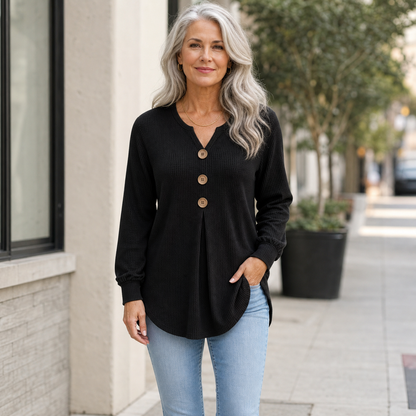 Women's Textured Button-Front Tunic Blouse