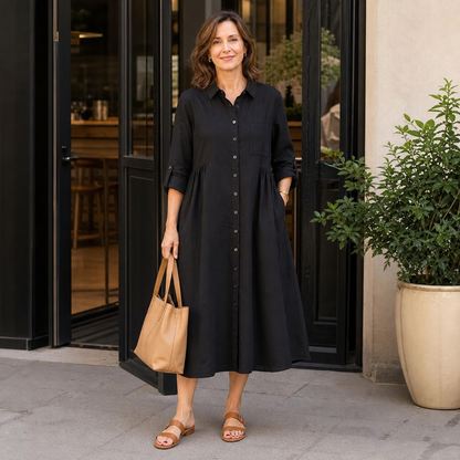 Women's Relaxed Button-Front Midi Shirt Dress