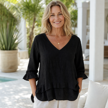 Women's Relaxed V-Neck Three-Quarter Sleeve Blouse