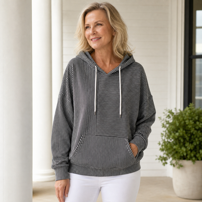 Women's Oversized Striped Hooded Pullover Sweatshirt