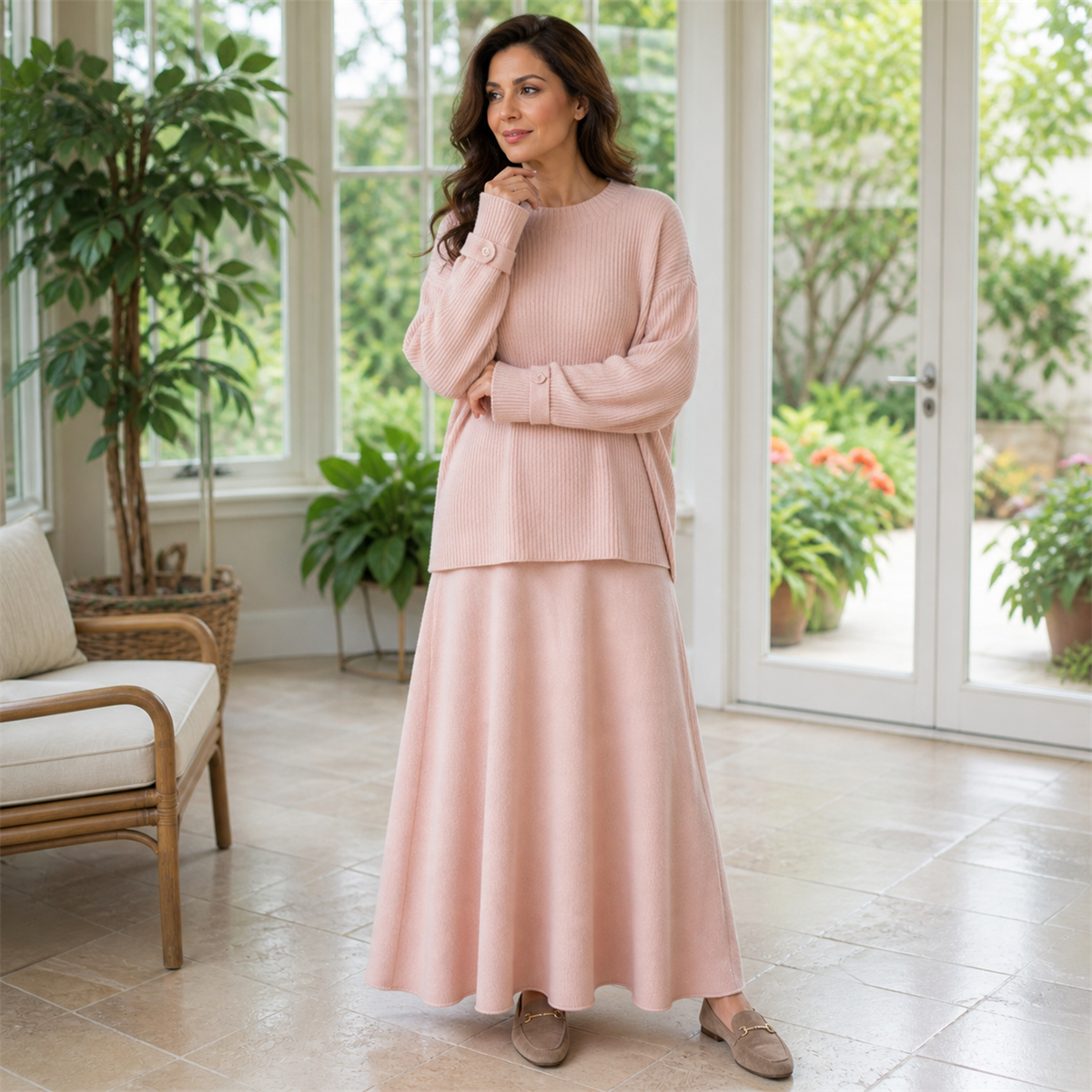 Women's Soft-Knit Relaxed Top and Maxi Skirt Set