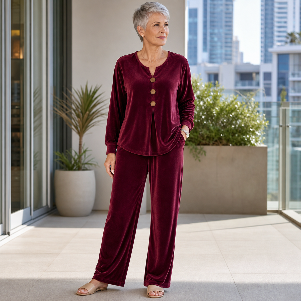 ⏰Clearance Sale⚡12-Pack Only $37.99⚡Women's Velvet Three-Button Two-Piece Lounge Set
