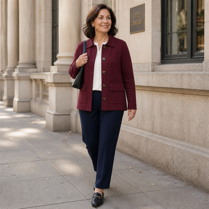 Women's Soft-Knit Collared Button Pocket Jacket