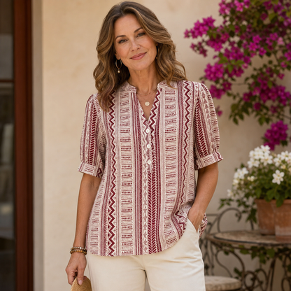 Women's Geometric Print Button-Front Blouse