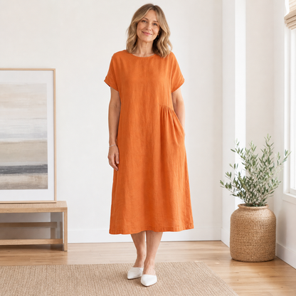 Women's Relaxed Linen-Blend Pocket Midi Dress