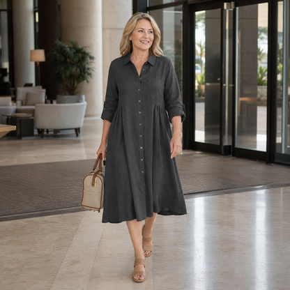 Women's Relaxed Button-Front Midi Shirt Dress