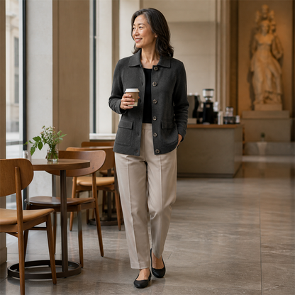 Women's Soft-Knit Collared Button Pocket Jacket