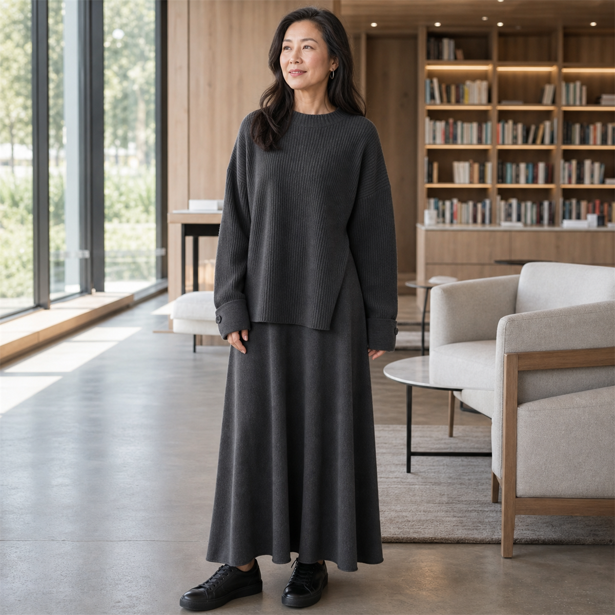 Women's Soft-Knit Relaxed Top and Maxi Skirt Set