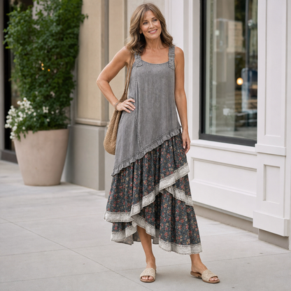 Women's Sleeveless Boho Patchwork Midi Dress