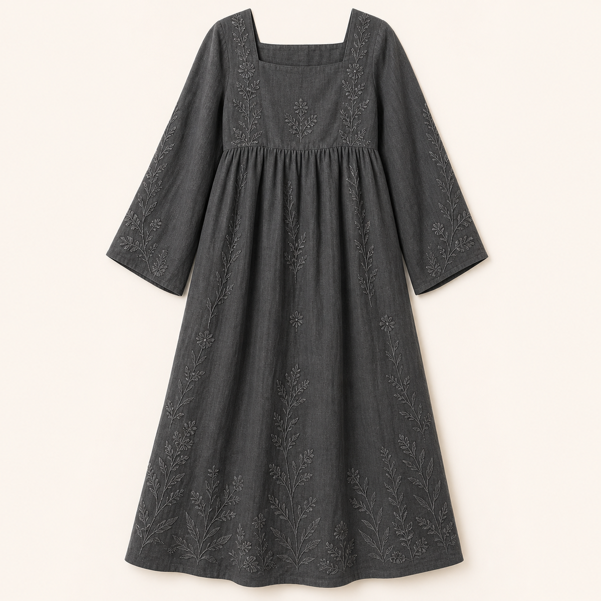 Women's Embroidered Square Neck Maxi Dress
