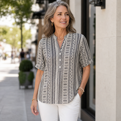 Women's Geometric Print Button-Front Blouse