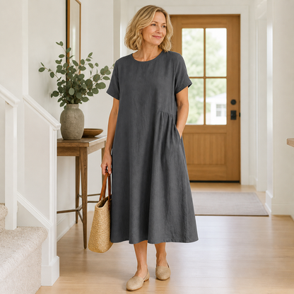Women's Relaxed Linen-Blend Pocket Midi Dress