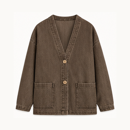 Women's Relaxed Denim-Look Button Cardigan Jacket
