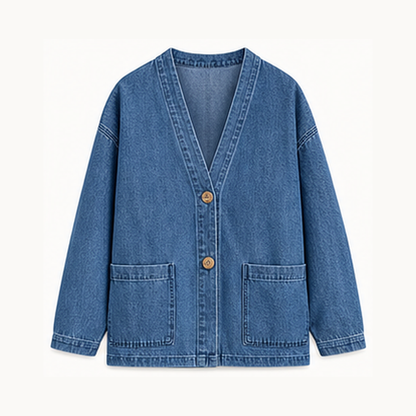 Women's Relaxed Denim-Look Button Cardigan Jacket
