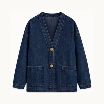 Women's Relaxed Denim-Look Button Cardigan Jacket