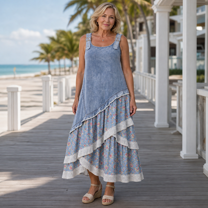 Women's Sleeveless Boho Patchwork Midi Dress