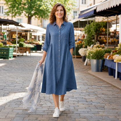 Women's Relaxed Button-Front Midi Shirt Dress