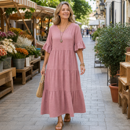 Women's Relaxed Tiered V-Neck Maxi Dress