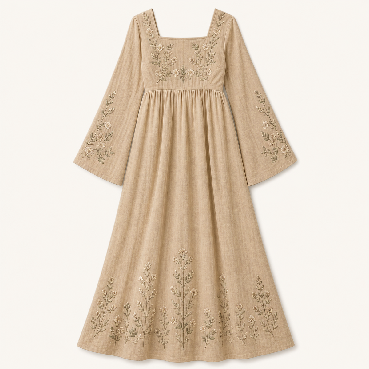 Women's Embroidered Square Neck Maxi Dress