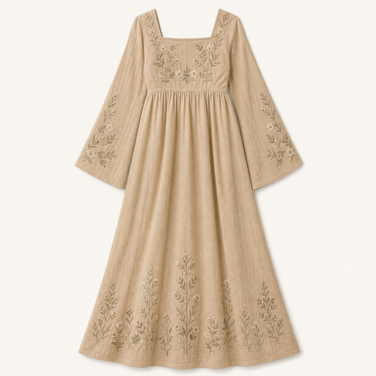 Women's Embroidered Square Neck Maxi Dress