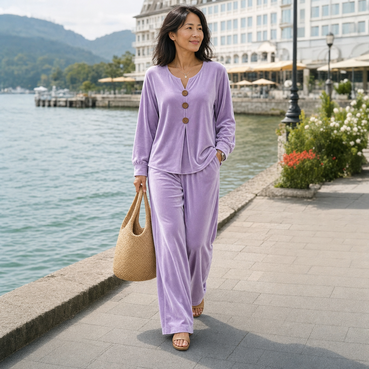 ⏰Clearance Sale⚡12-Pack Only $37.99⚡Women's Velvet Three-Button Two-Piece Lounge Set