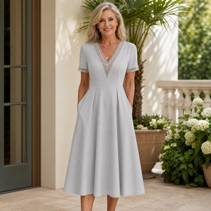 Women's Lace-Trim V-Neck Midi Dress