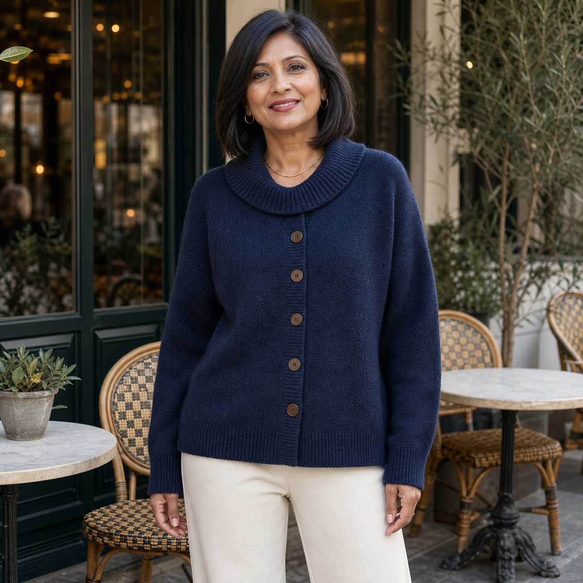 Women's Soft-Knit Shawl-Collar Button Cardigan