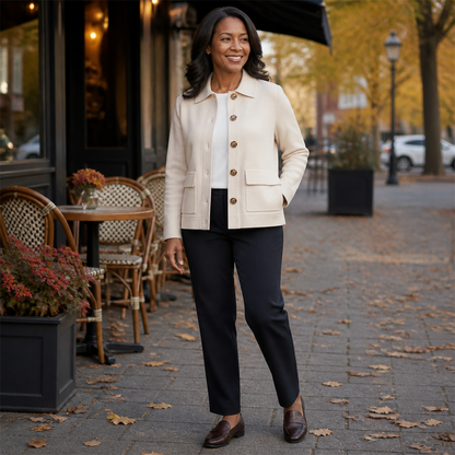 Women's Soft-Knit Collared Button Pocket Jacket
