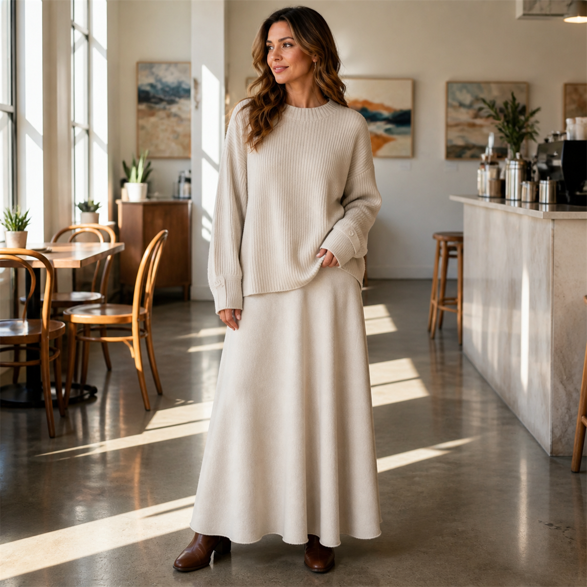 Women's Soft-Knit Relaxed Top and Maxi Skirt Set