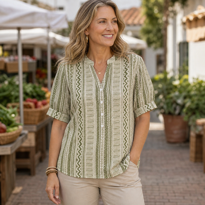 Women's Geometric Print Button-Front Blouse