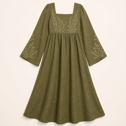 Women's Embroidered Square Neck Maxi Dress