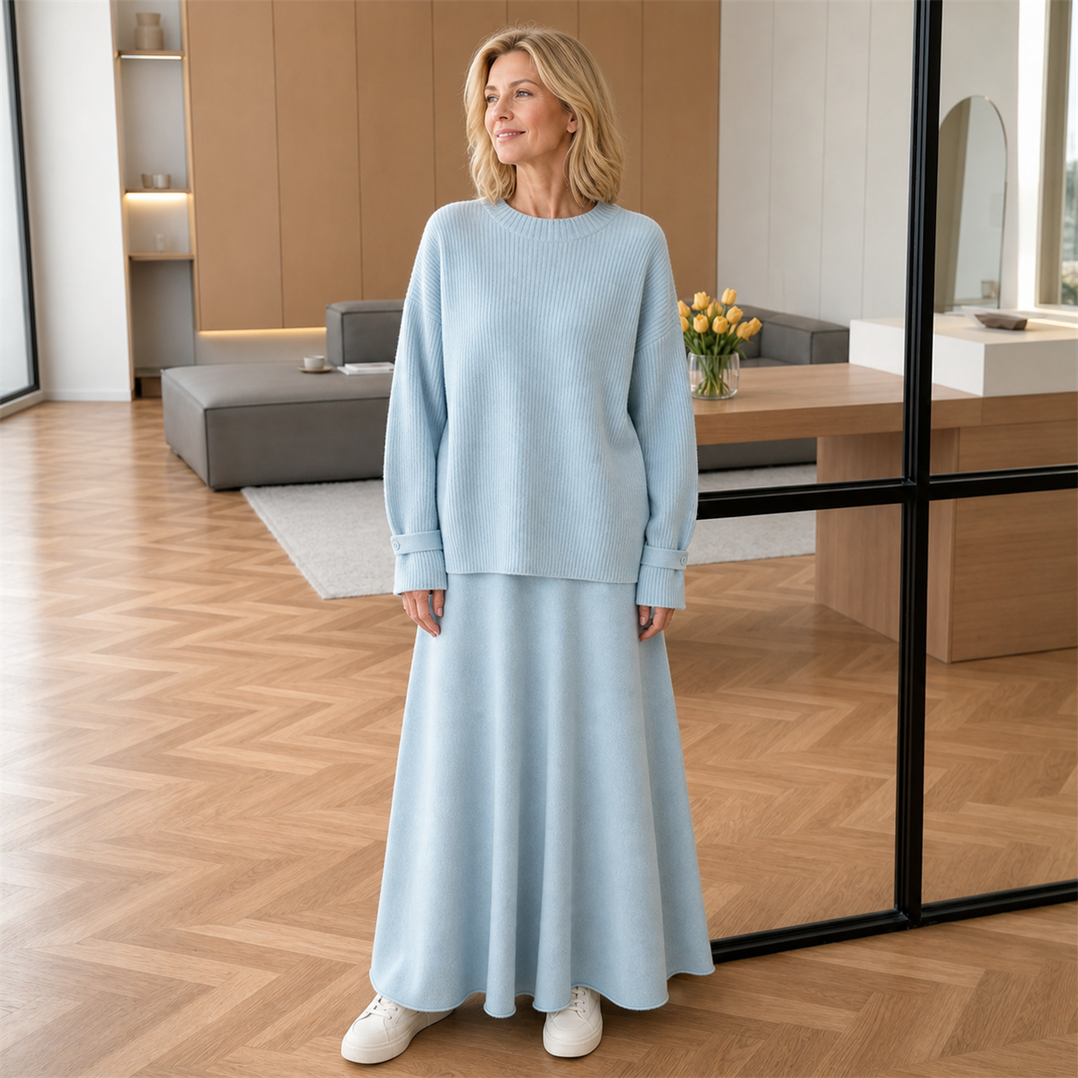 Women's Soft-Knit Relaxed Top and Maxi Skirt Set