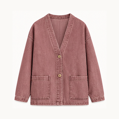 Women's Relaxed Denim-Look Button Cardigan Jacket