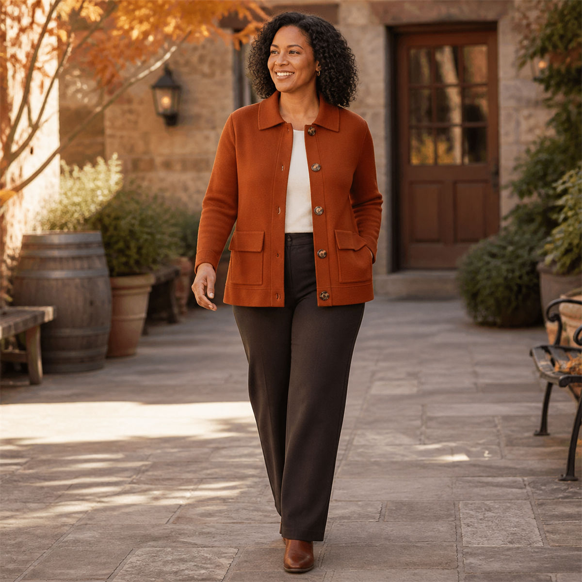 Women's Soft-Knit Collared Button Pocket Jacket