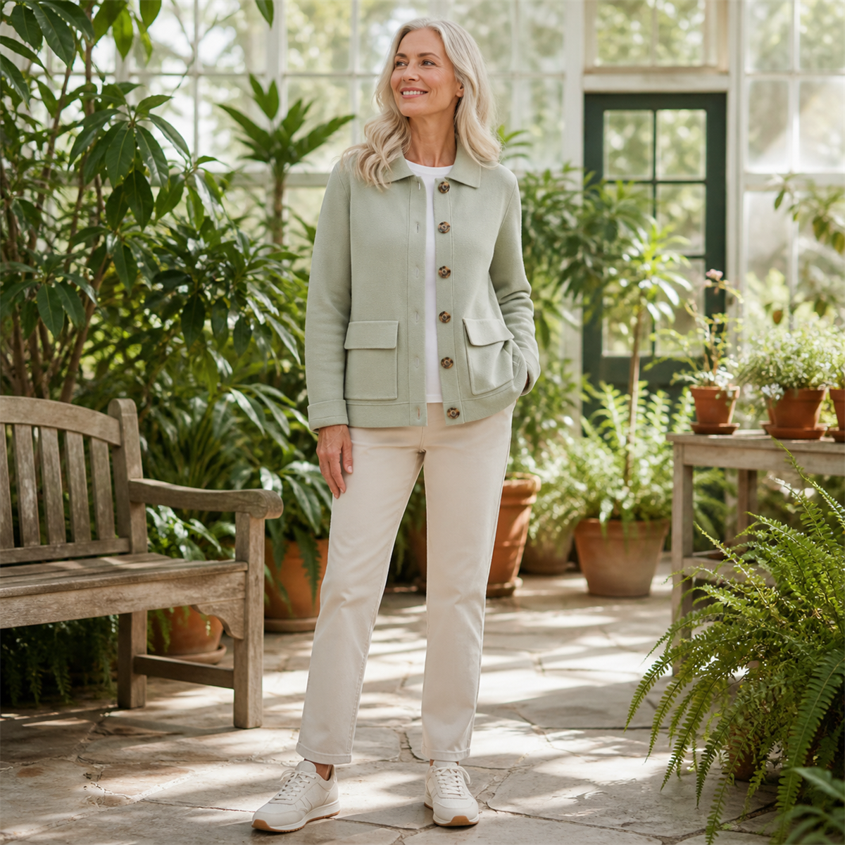 Women's Soft-Knit Collared Button Pocket Jacket