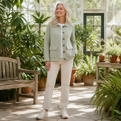 Women's Soft-Knit Collared Button Pocket Jacket
