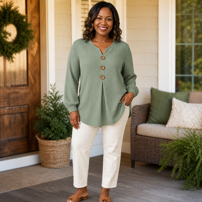 Women's Textured Button-Front Tunic Blouse
