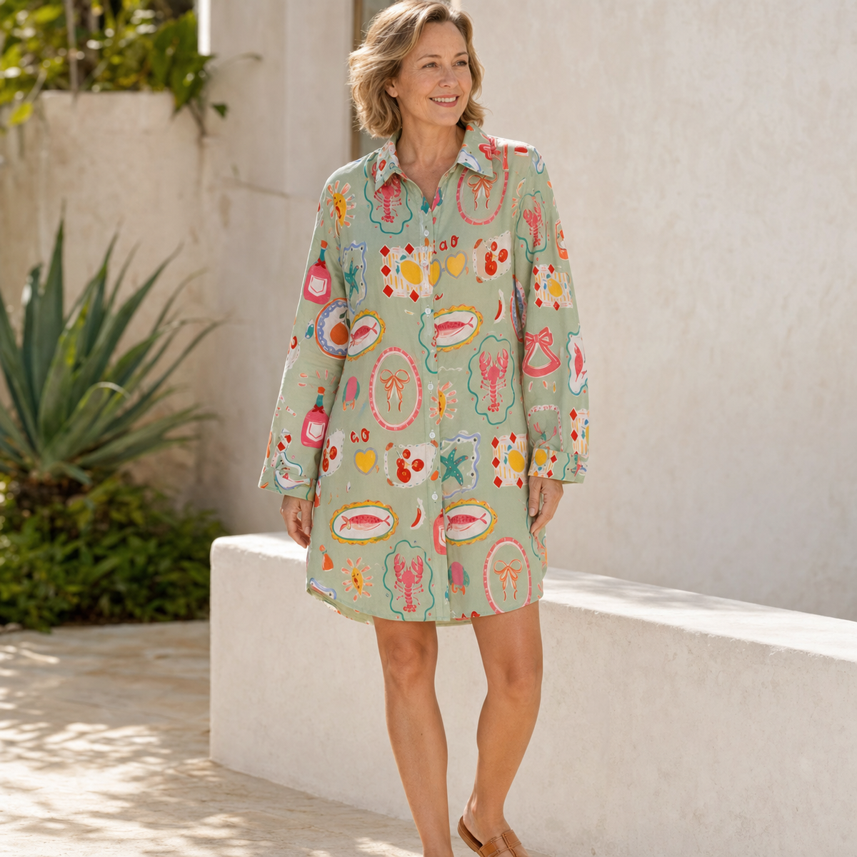 Women's Printed Long Sleeve Shirt Dress