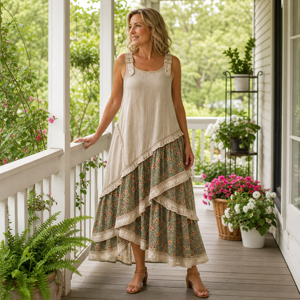 Women's Sleeveless Boho Patchwork Midi Dress