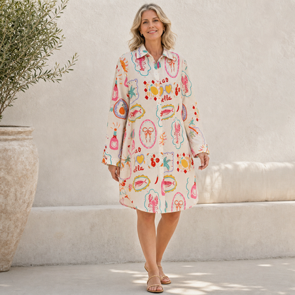 Women's Printed Long Sleeve Shirt Dress